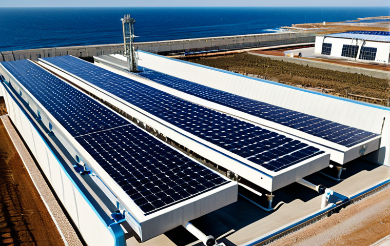 Sustainable Desalination Plant**
"A modern desalination plant integrated with solar panels, situated on the Spanish coast. The plant features advanced membrane technology and sustainable brine management systems. Focus on clean energy integration and environmental responsibility. Safe for work, appropriate content, fully clothed, professional. Perfect anatomy, correct proportions, natural pose, high quality, professional photography."
**