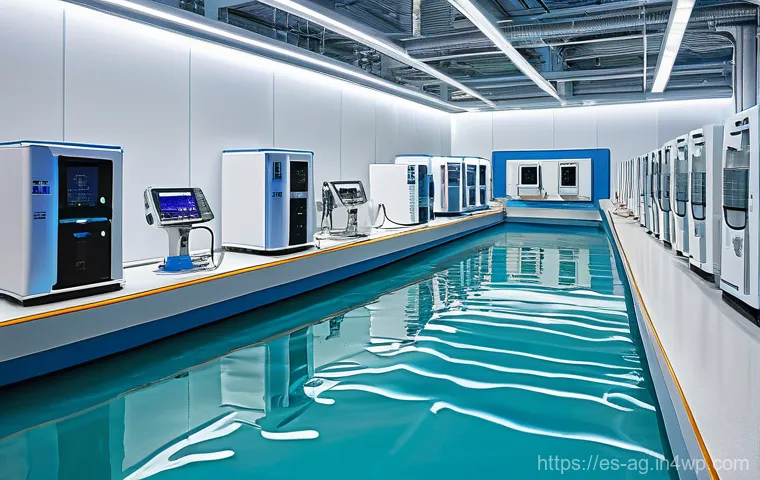 해수 담수화 시스템의 성능 평가 - **Prompt: "A state-of-the-art desalination plant bathed in warm, golden hour sunlight, showcasing se...