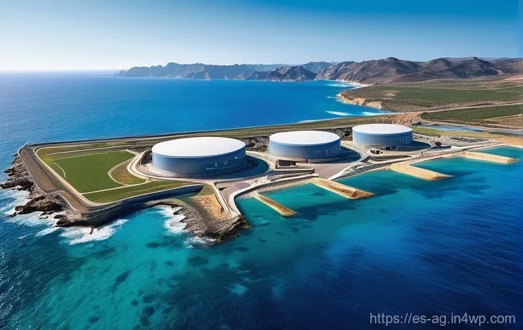 해수 담수화 시스템의 안전성 평가 - **Prompt 1: The Modern Alchemy of Water**
"A breathtaking aerial view of a state-of-the-art desa...