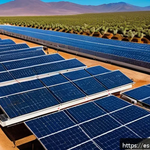 Home 33 해수 담수화 기술의 혁신적 사례 - A modern desalination plant in a sunny rural Latin American landscape, featuring sleek solar panels ...