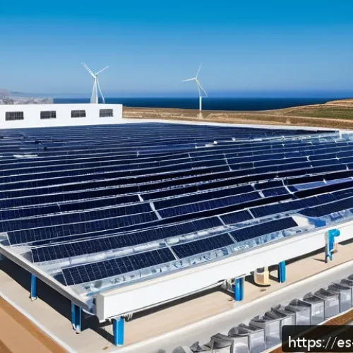 Home 32 해수 담수화와 수자원 관리의 중요성 - A modern desalination plant located on a sunny coastal area in Spain, featuring large solar panels a...