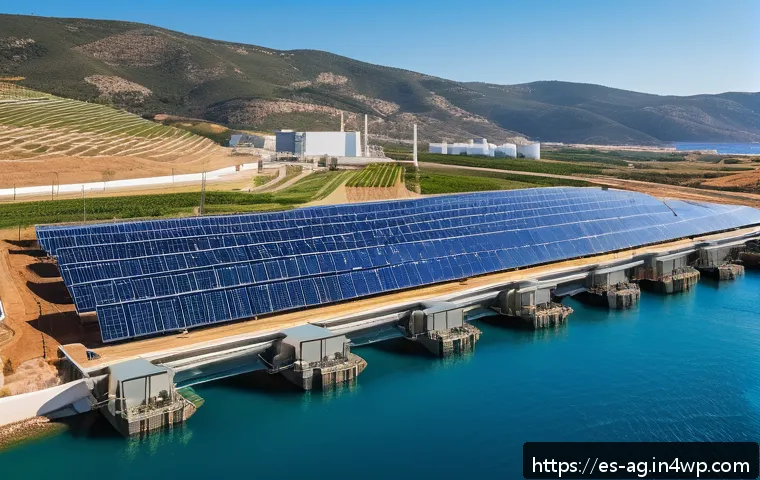 해수 담수화의 기술 마케팅 전략 - A modern desalination plant featuring advanced reverse osmosis membranes and energy recovery devices...