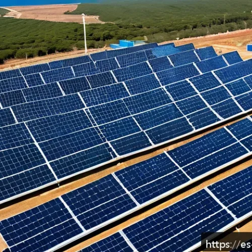 Home 17 해수 담수화의 에너지 효율성 향상 방법 - A modern desalination plant located on the sunny coast of Spain, featuring large solar photovoltaic ...